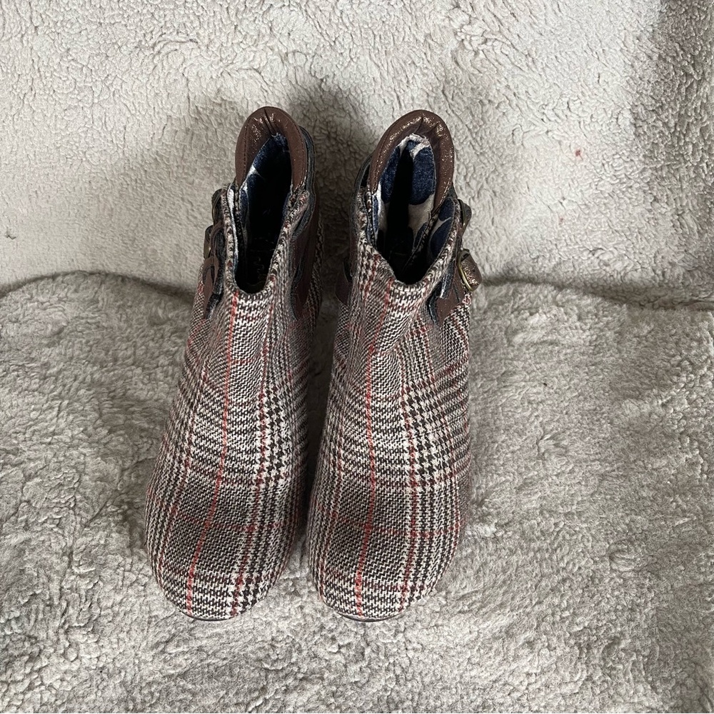 Irregular Choice Gray and Brown Plaid Ankle Boots
